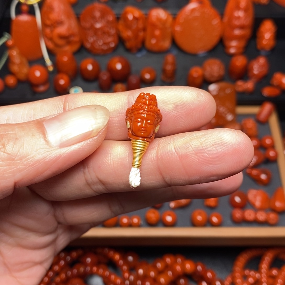 南红玛瑙精工三通18K金镶嵌@****程