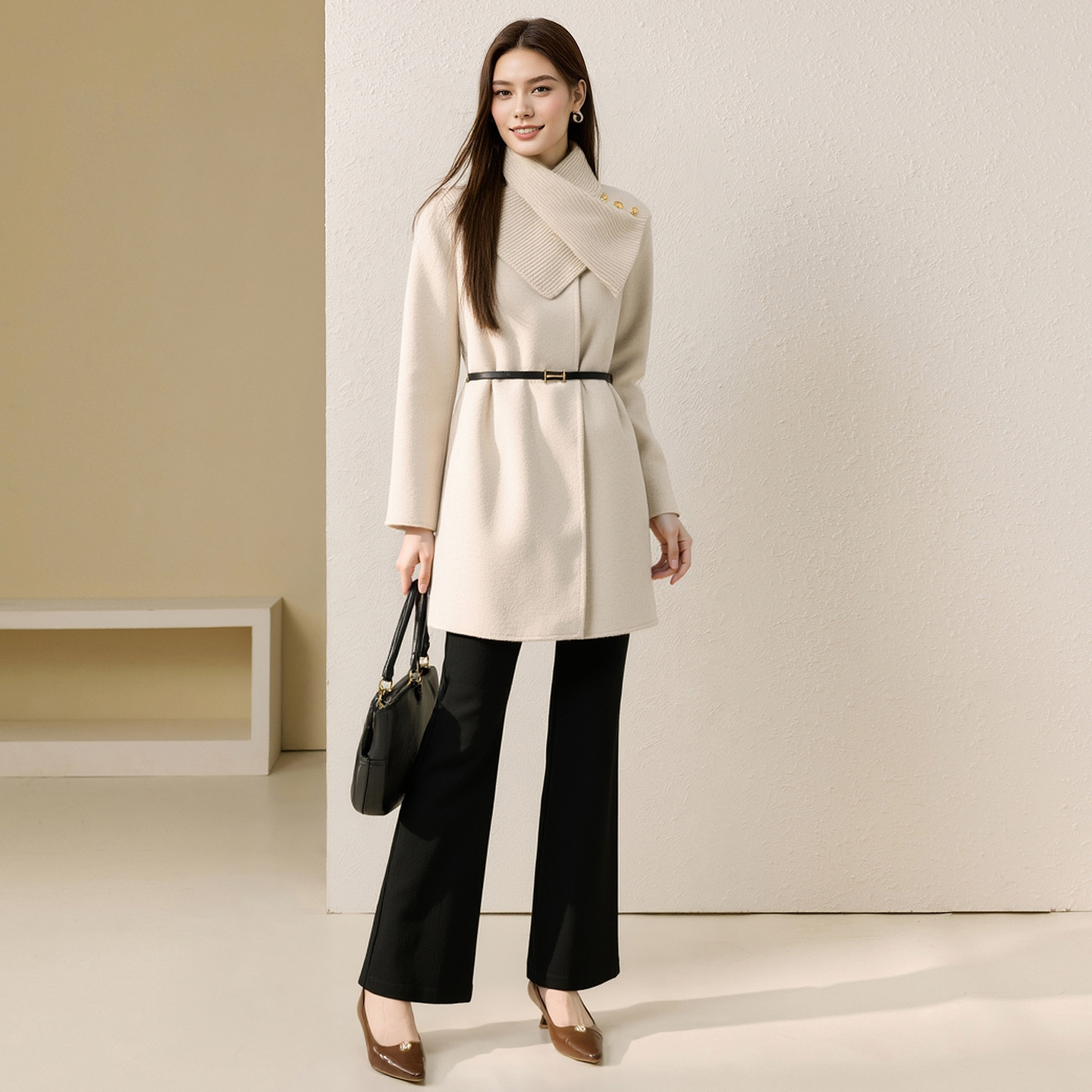 爱朴大码女装25冬季新款可拆卸斗篷厚款中长款宽松显瘦外套77157