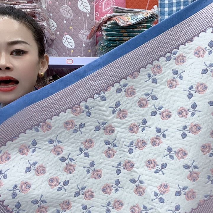 棉蓝色小玫瑰花纯棉