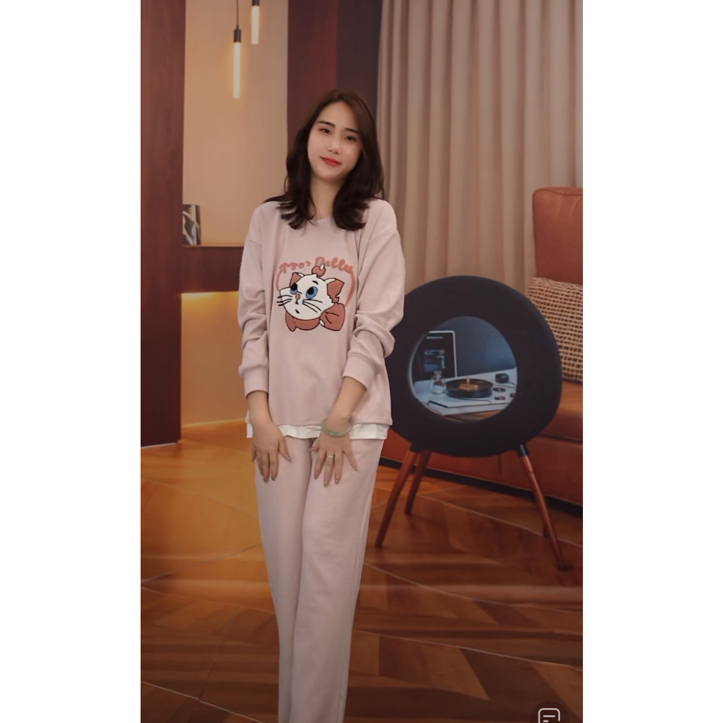 冬季加厚睡衣女冬季新款爆款长袖长裤家居服套装（粉色小猫）