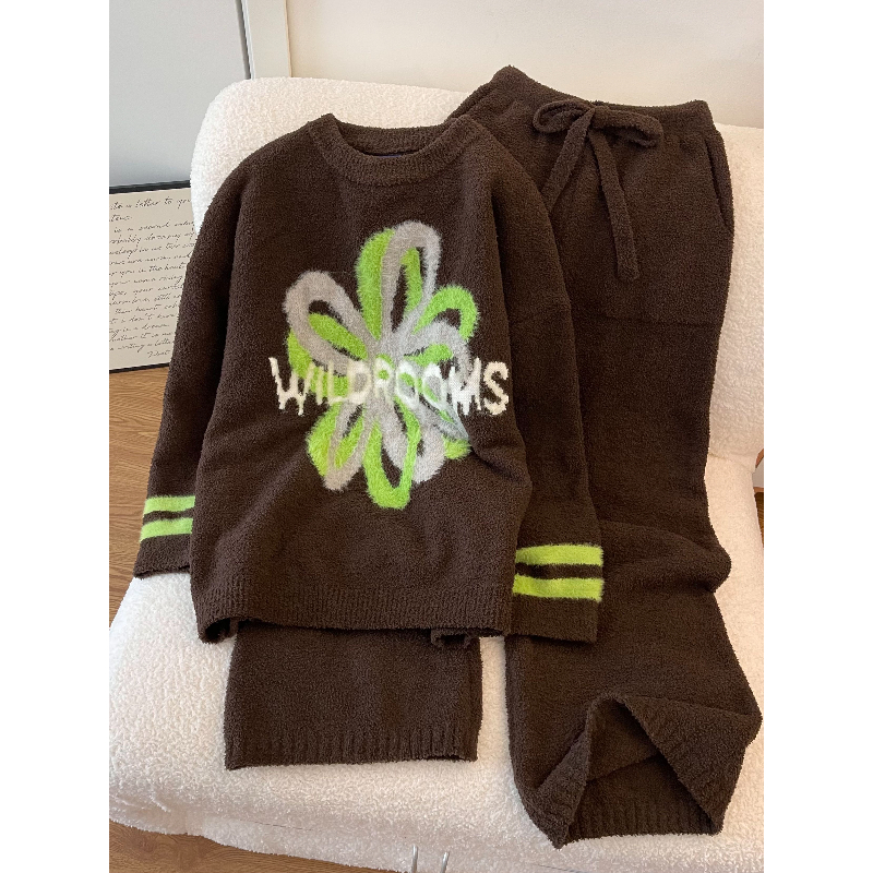 韩版甜美可爱字母印花睡衣女冬季新款半边绒保暖家居服套装可外穿