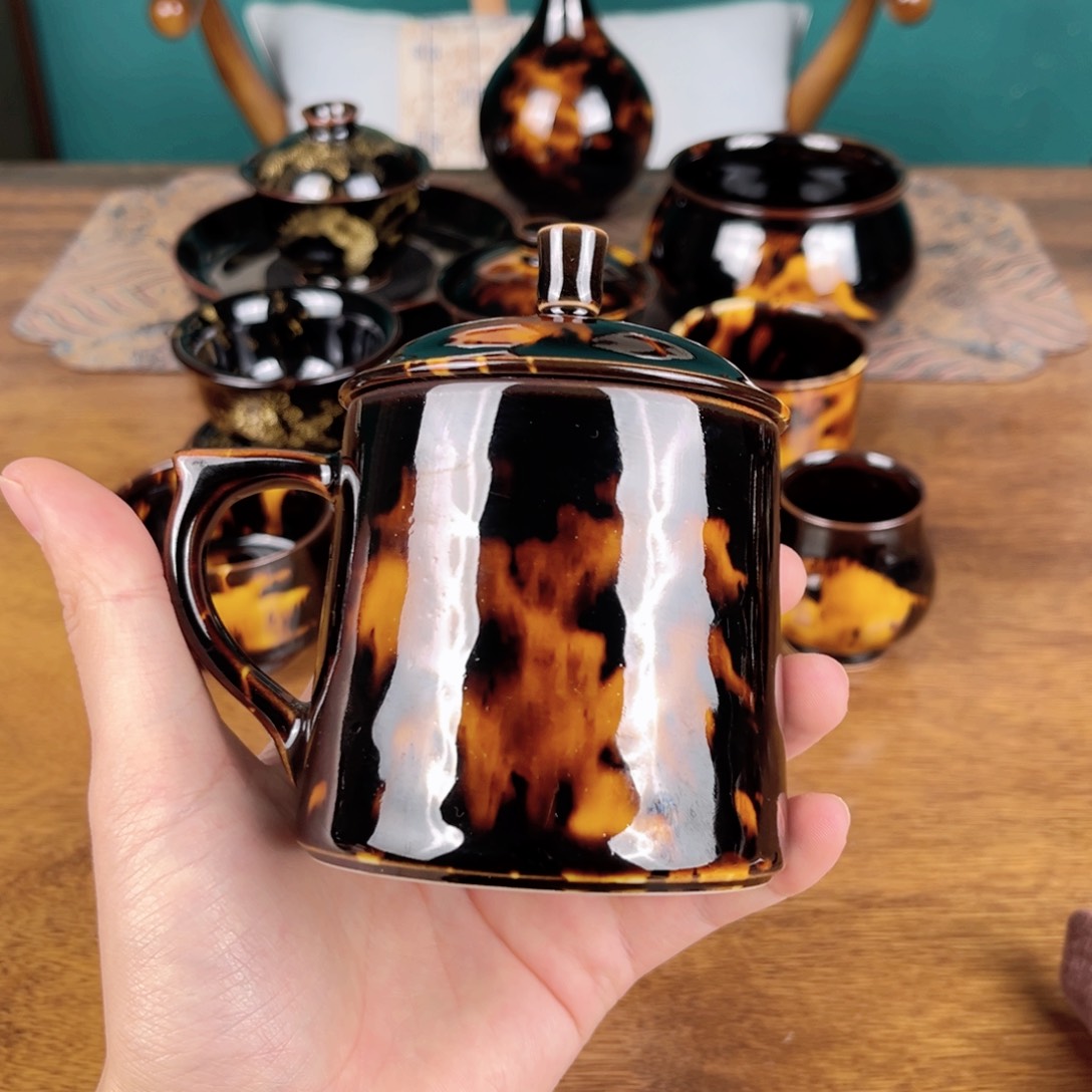 杯玳瑁釉办公把杯