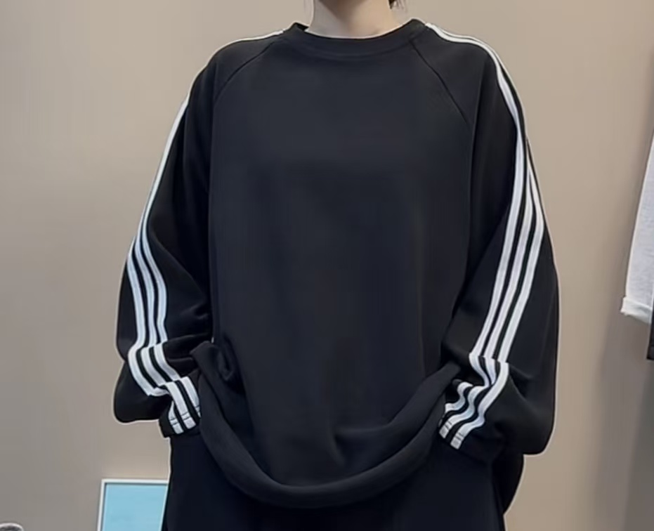 双面绒三条杠插肩袖打底上衣女
