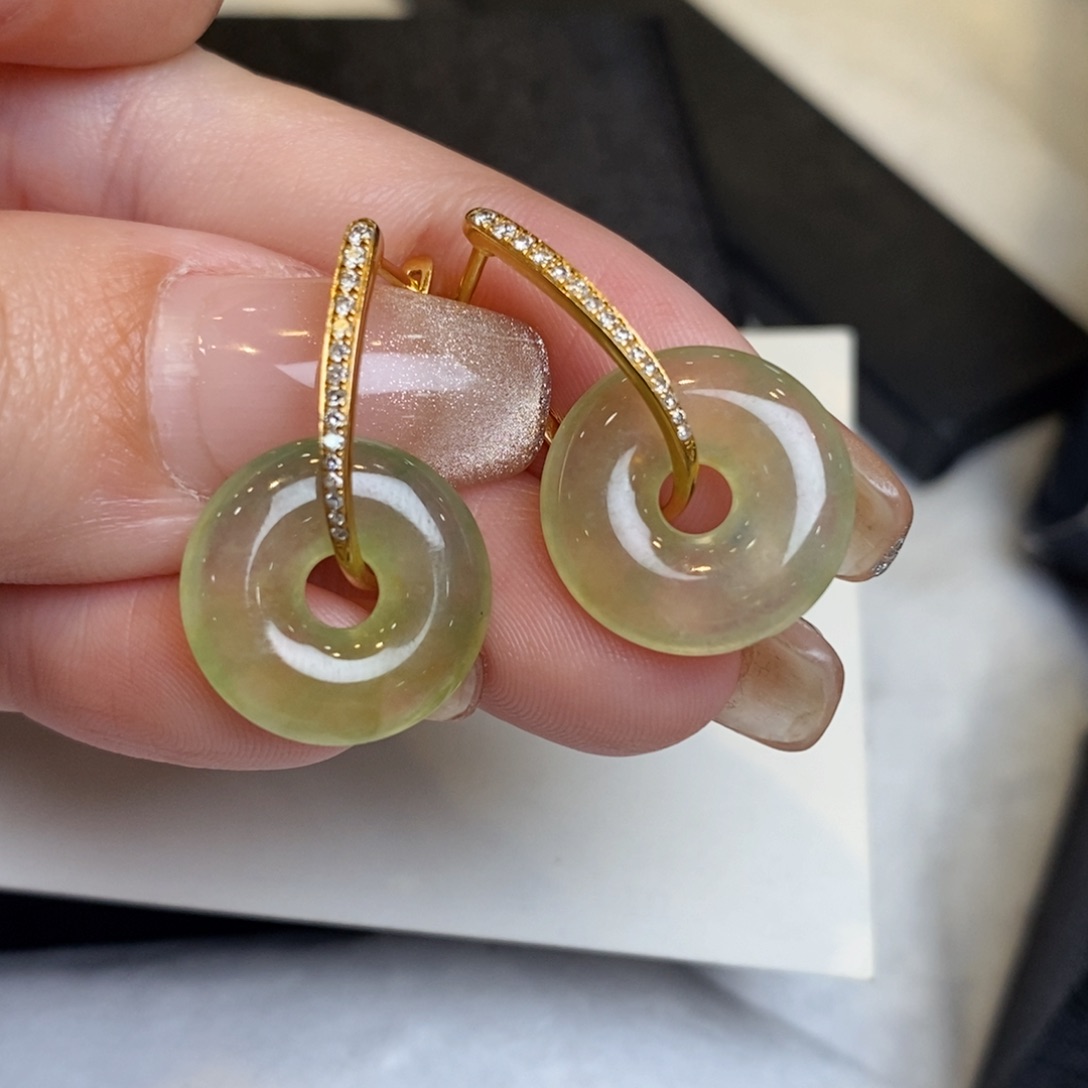 翡翠耳饰18K金镶嵌甜甜圈