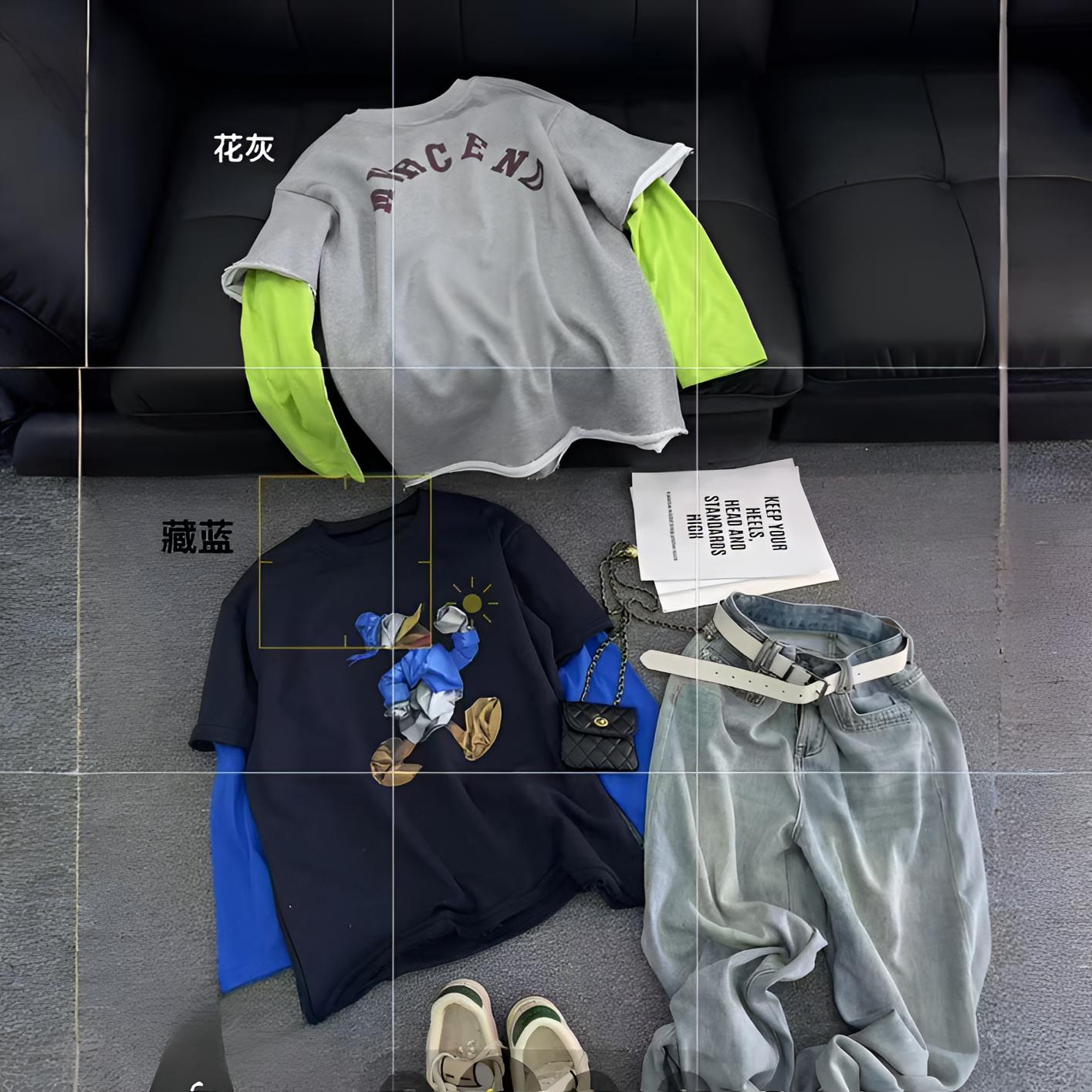 【蓉蓉优品】机器鸭小众设计假两件圆领卫衣宽松长袖上衣休闲