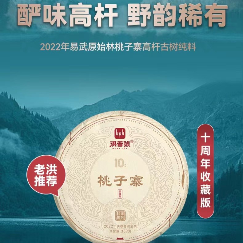洪普号2022头春执着【桃子寨】高杆古树纯料普洱生茶饼茶357g