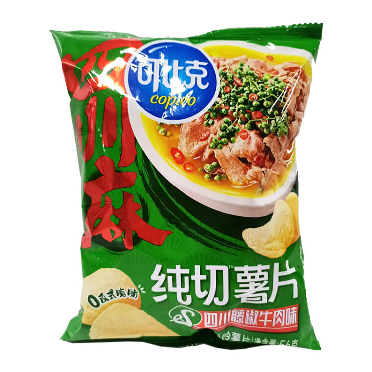 可比克 纯切薯片四川藤椒牛肉味56g/袋
