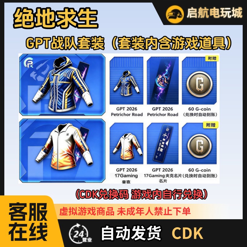 Steam绝地求生 PUBG GPT战队联名套装 17shou礼包套装 CDK