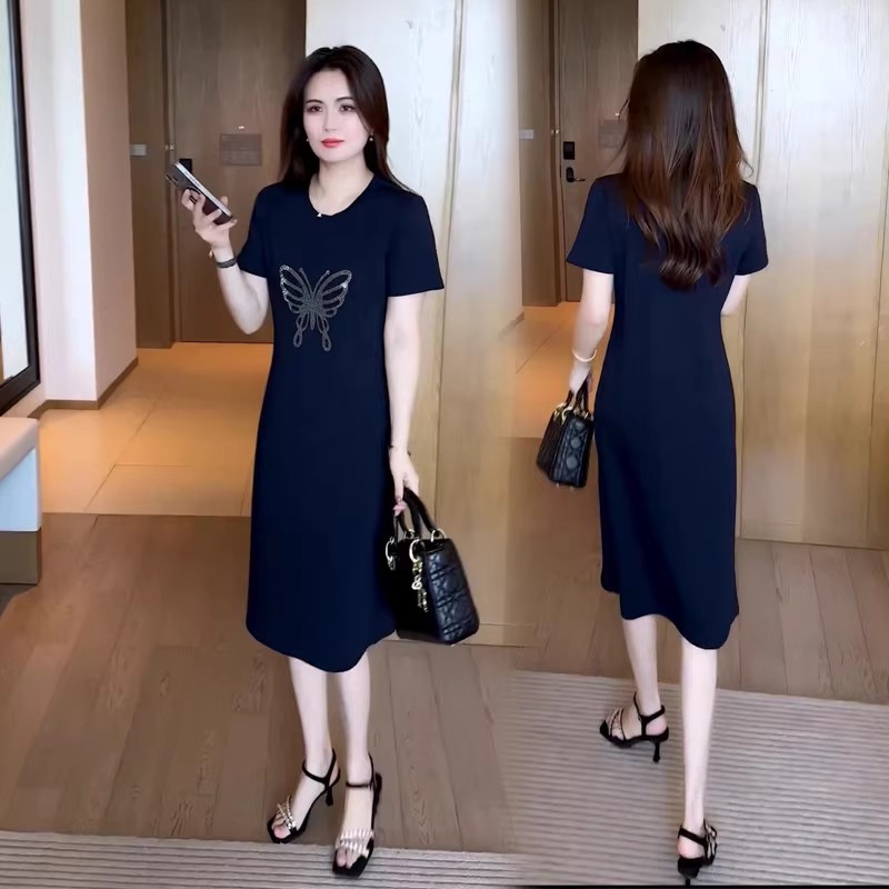 连衣裙女2025夏季新款时髦洋气宽松显瘦中长款气质休闲T恤裙子