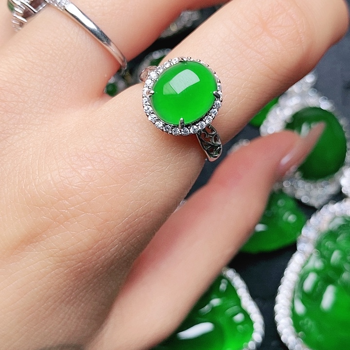 翡翠戒指银S925镶嵌戒指