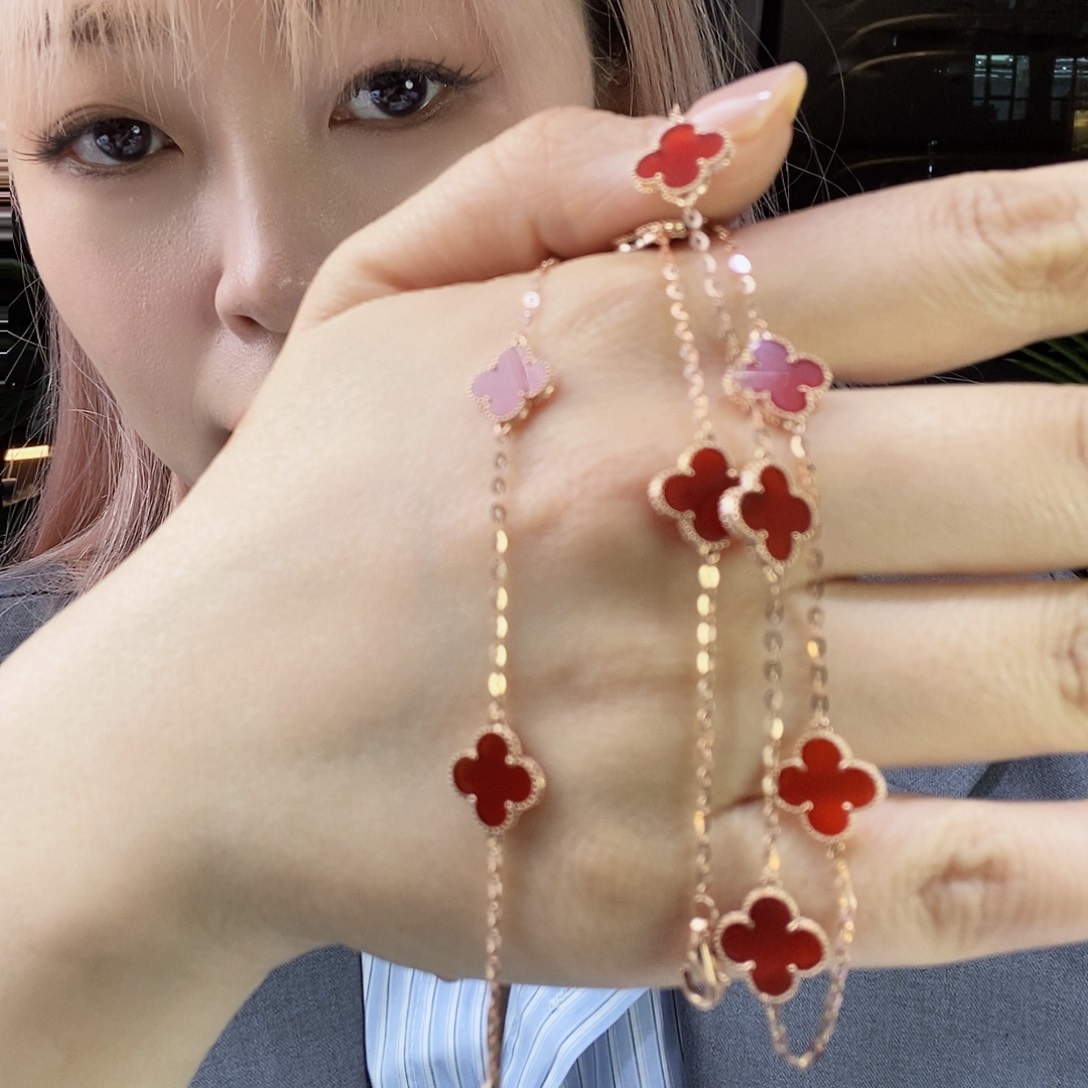 玛瑙/玉髓颈饰18K金镶嵌红10mm10花k枚