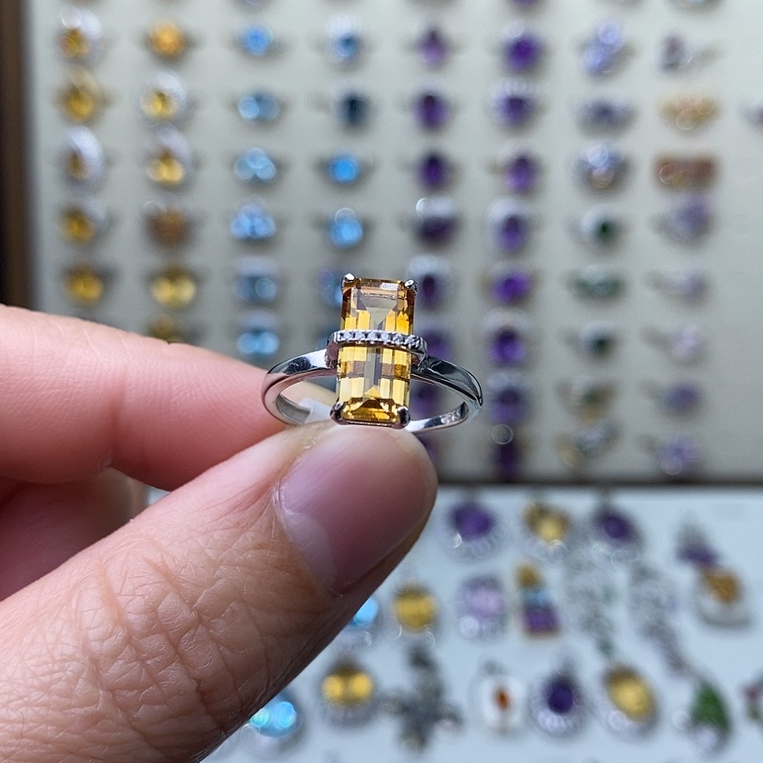 黄晶戒指银S925镶嵌?*需要证书备注