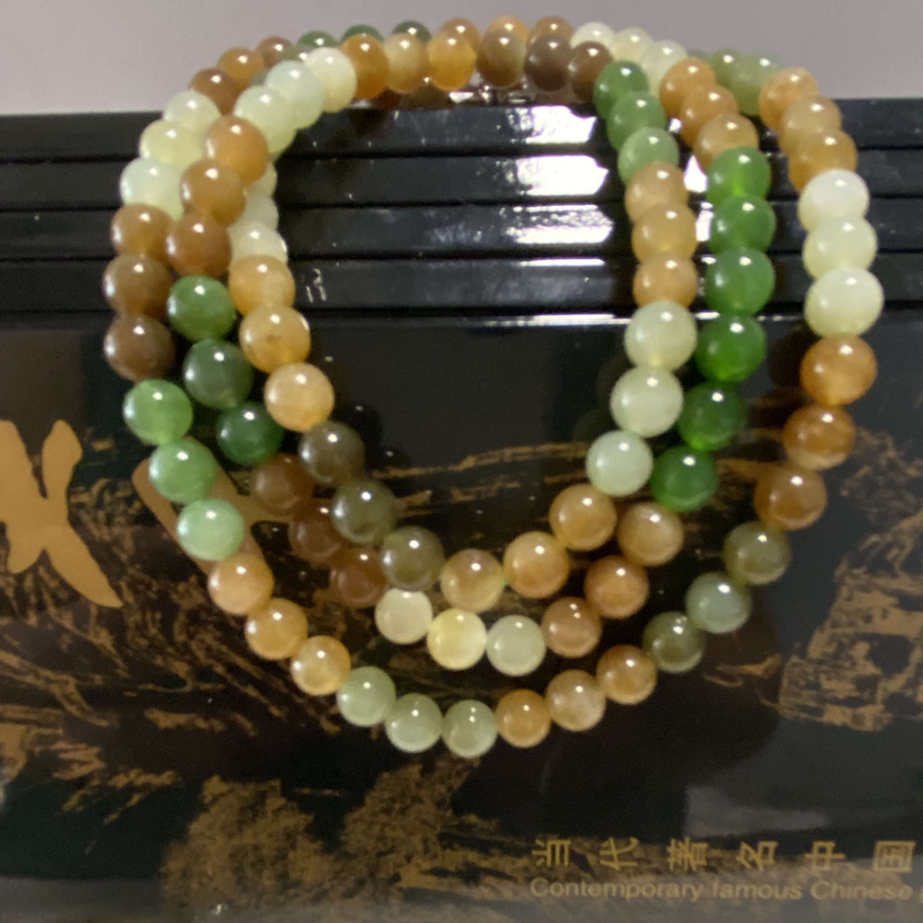 和田玉楼兰三色6mm项链