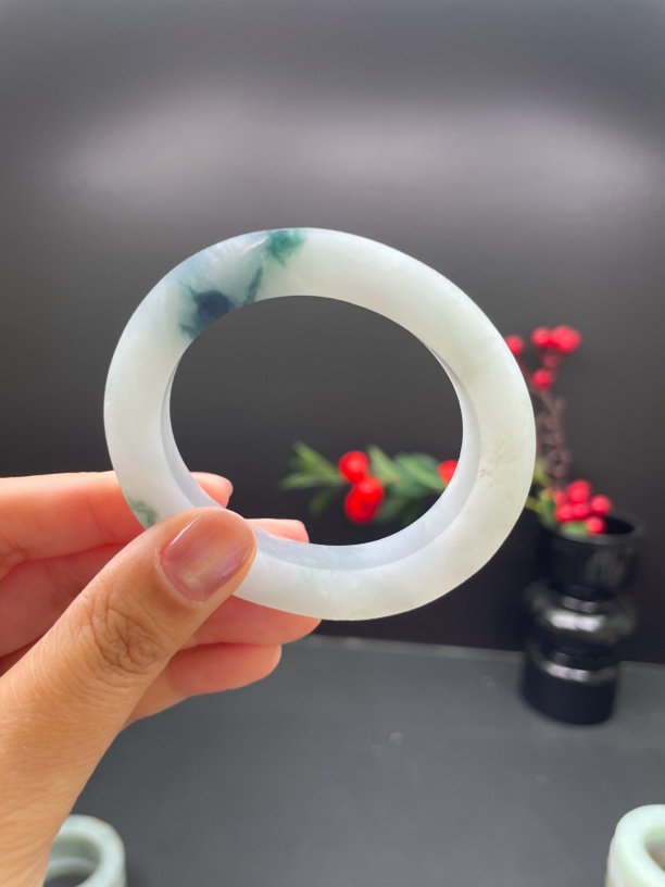 天然A货冰胶小蓝花翡翠手镯