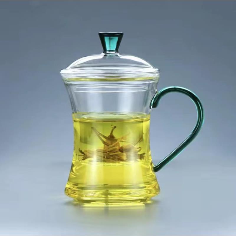 三件杯玻璃杯过滤带把高硼硅耐热材质家用办公加厚茶水分离泡茶杯