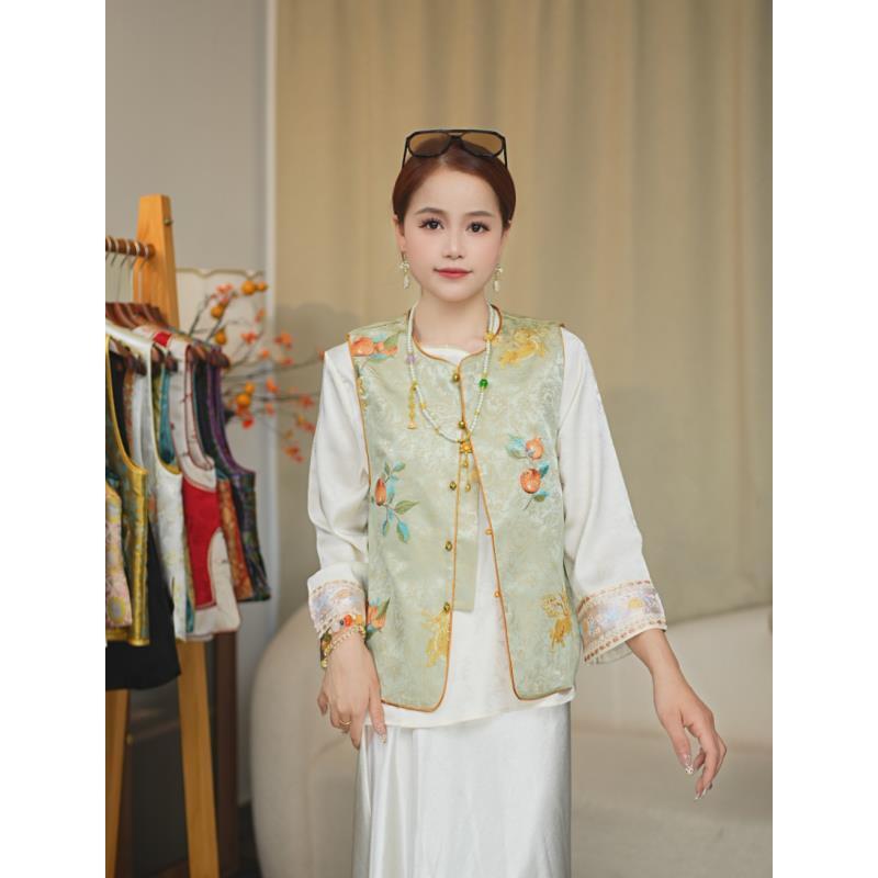 CHUNTIAN/椿锦国风【禧柿】新中式宋锦提花中式马夹