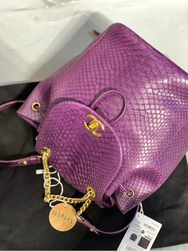 95新 Chanel/香奈儿 夏七中古/紫金蛇皮双肩包/1239625