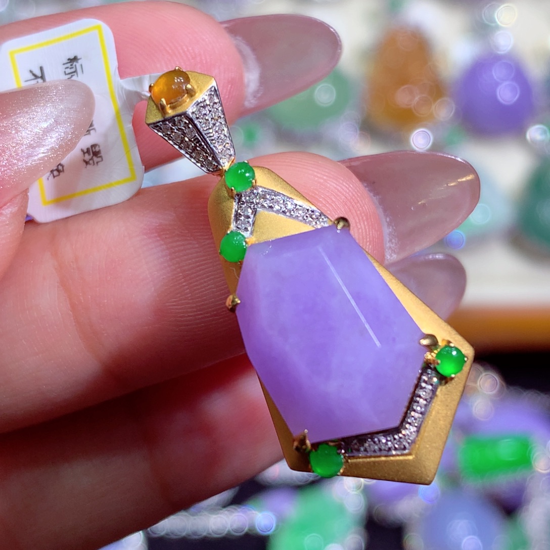 翡翠18K金镶嵌吊坠(不含链)