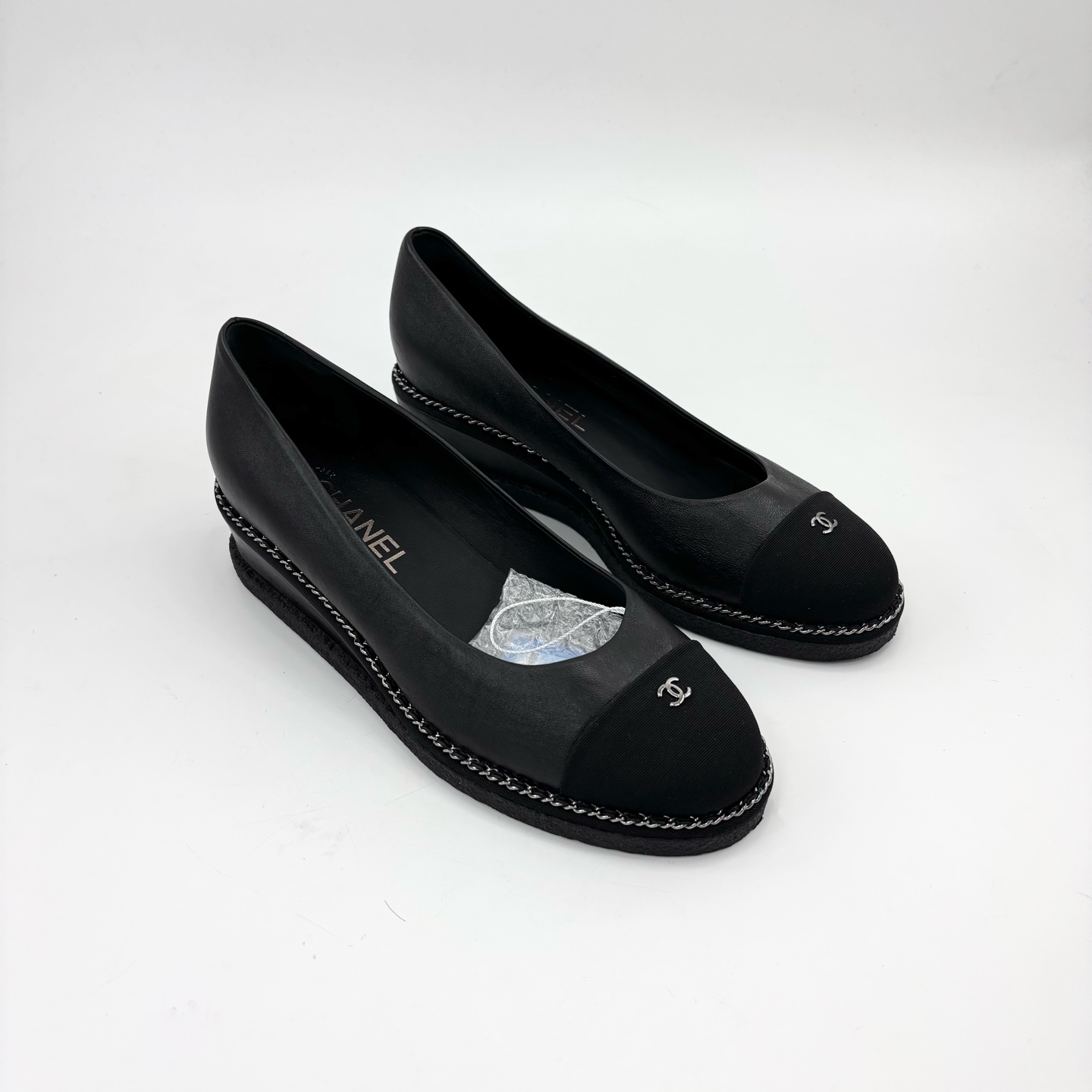 95新 Chanel/香奈儿 36.5码/黑色双c链条厚底鞋TT250462