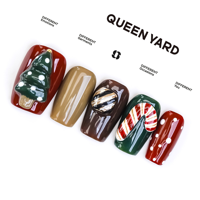 QUEENYARD【翻糖可可】圣诞波点节日氛围感美甲2025款手工穿戴甲