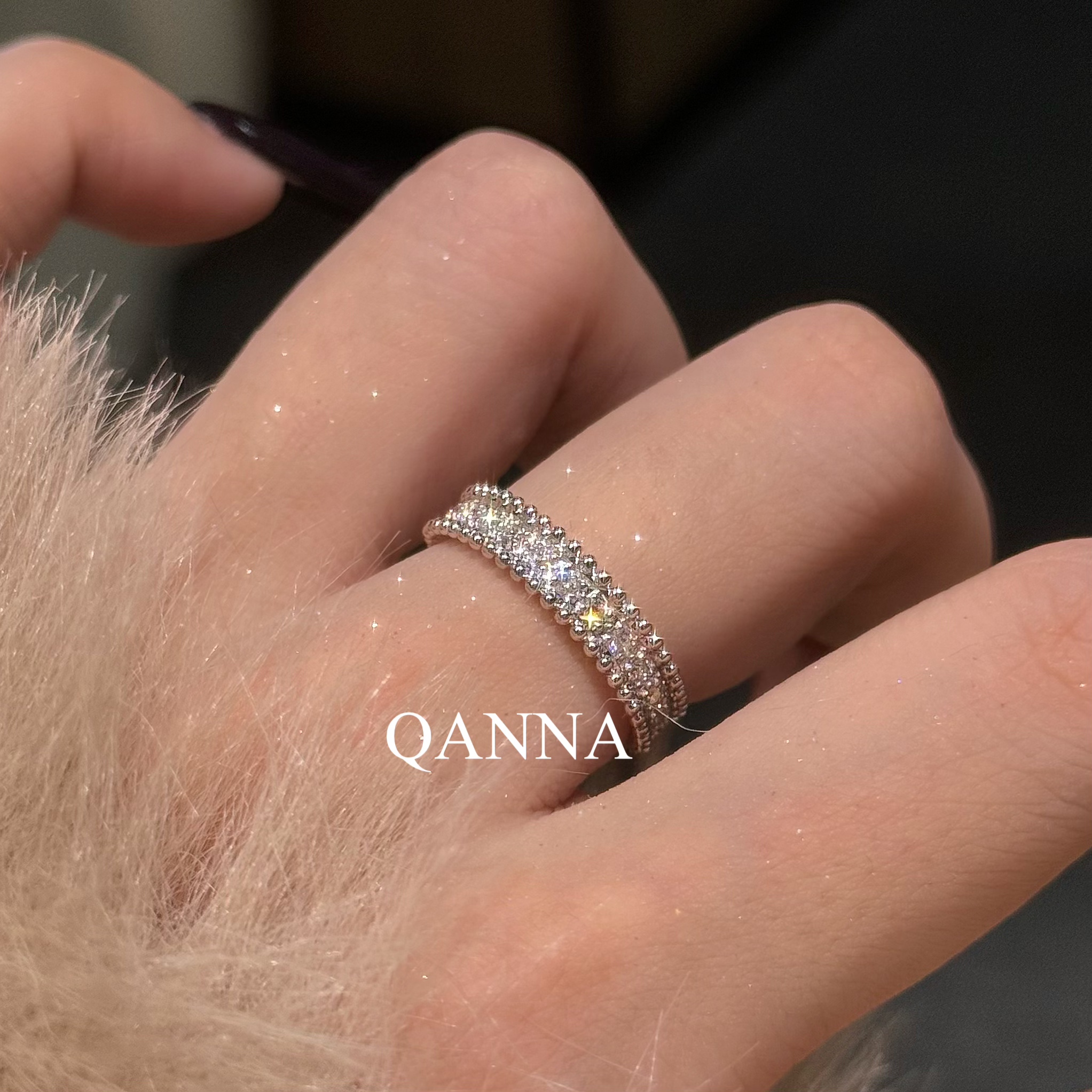 QANNA【万花筒珠珠边】【满天星】轻奢百搭小众时尚钻石排戒戒指AY