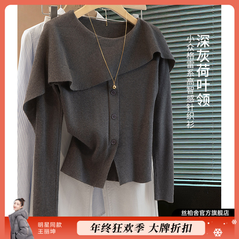 丝柏舍2025秋装新款女装纯色设计感修身长袖圆领针织衫S53X7797ZS