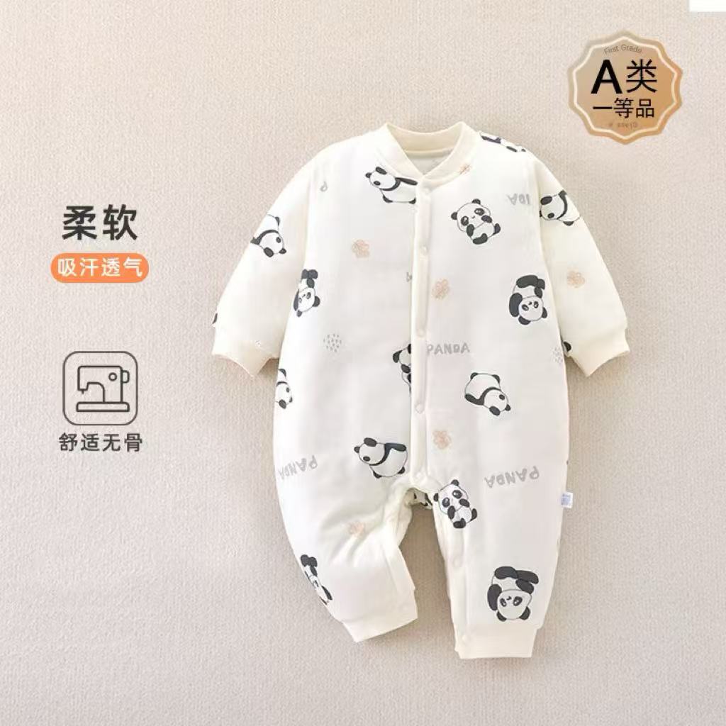 新款150克棉衣0-15度秋冬宝宝棉服保暖外套熊猫连体衣爬服外出服