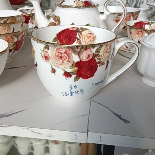 6只装新疆西藏包邮金秋玫瑰手工拍金500毫升大早餐杯