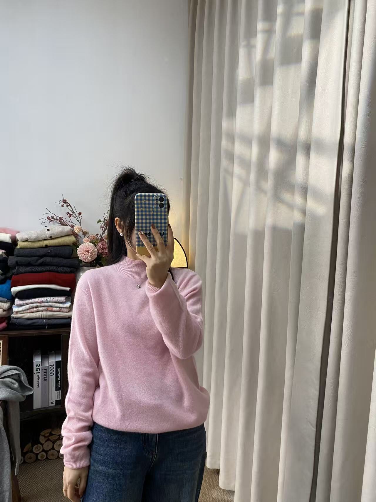 [慧慧精选】冬季新品～纯色无缝中领100%全羊毛毛衣（不可机洗）