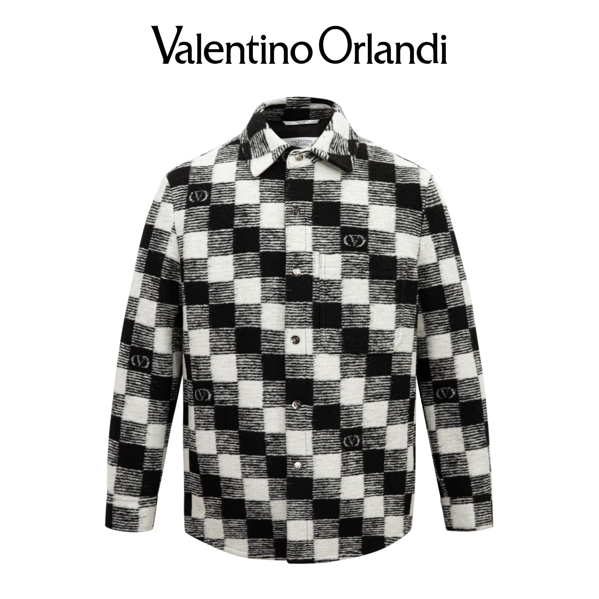 Valentino orlandi男士秋冬B版时尚百搭撞色格纹绵羊毛毛呢外套
