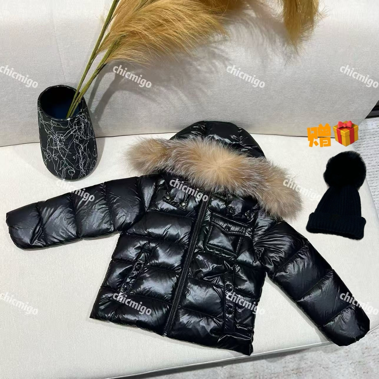 【Chicmigo高定童装】冬季新款高定轻奢毛领新国标90白鹅绒羽绒服