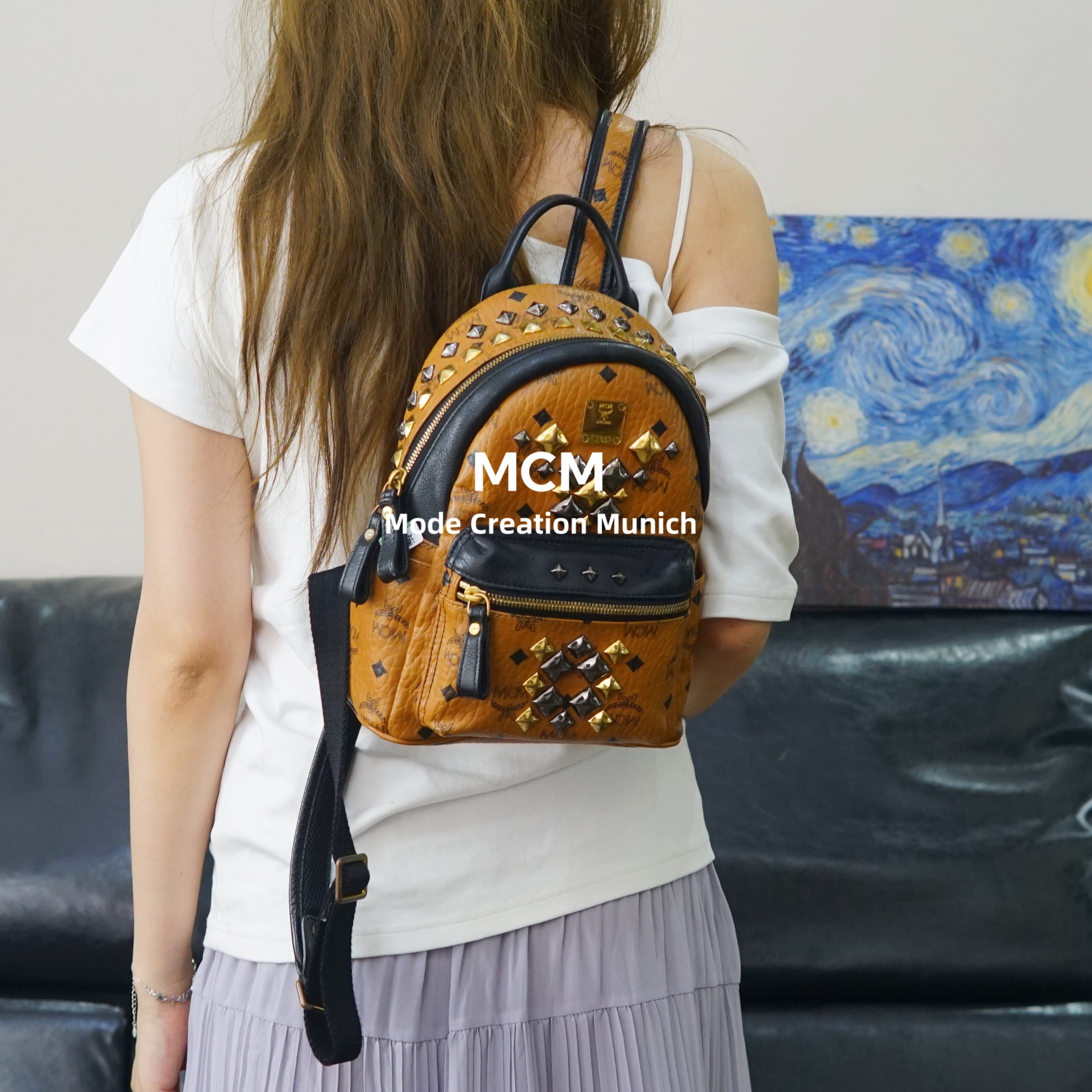 95新 MCM 干邑色双肩书包/SD06709028/9028
