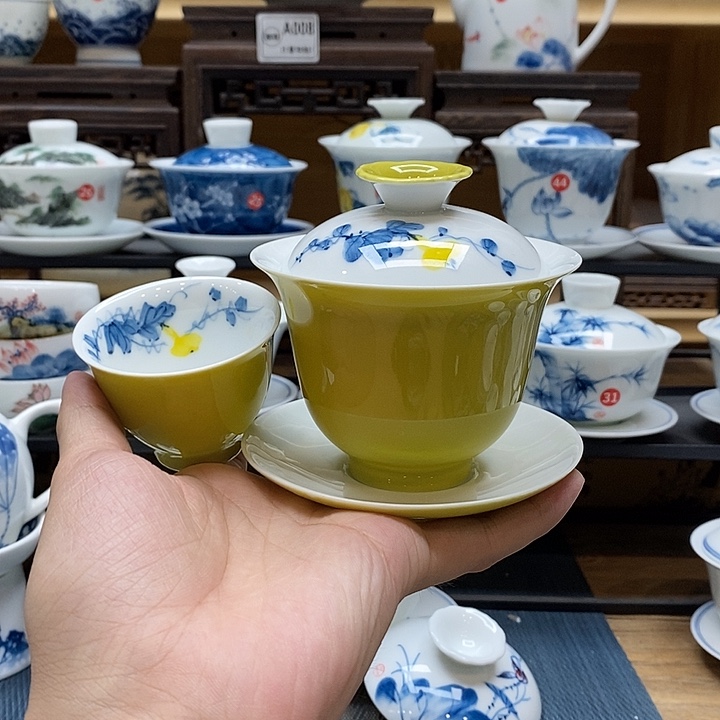 手绘葫芦果盖碗160cc➕同款杯子釉下彩微瑕福利款