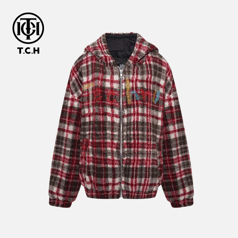 TCH【官搭推荐】冬款时尚烫钻淑女贵气红酒色女装外套T75D27E9002