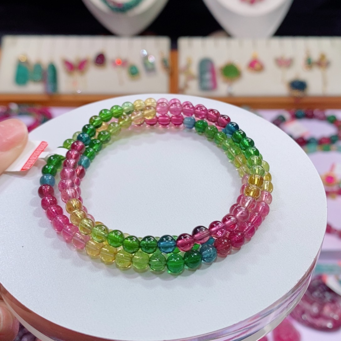 未镶嵌手链碧玺三圈圆珠手链yy