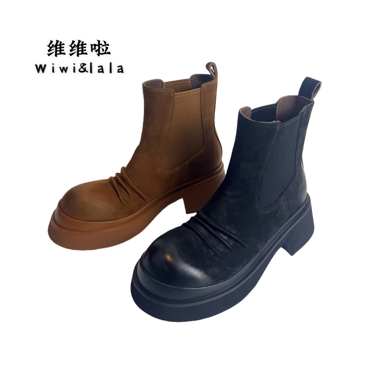 福利默认微瑕【维维啦】圆头胎牛皮抓褶烟筒靴3252-7 不包邮运费10