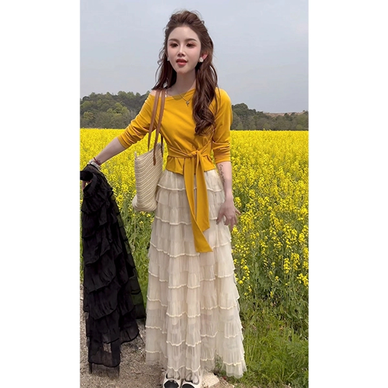 2025早春女时尚套装夏日新款上衣半裙套装拼接气质洋气显瘦套装