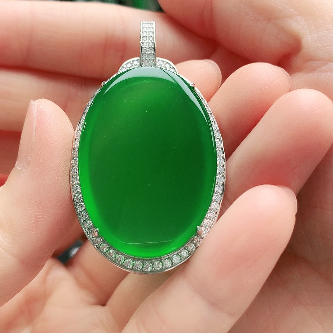 玛瑙/玉髓银S925镶嵌吊坠