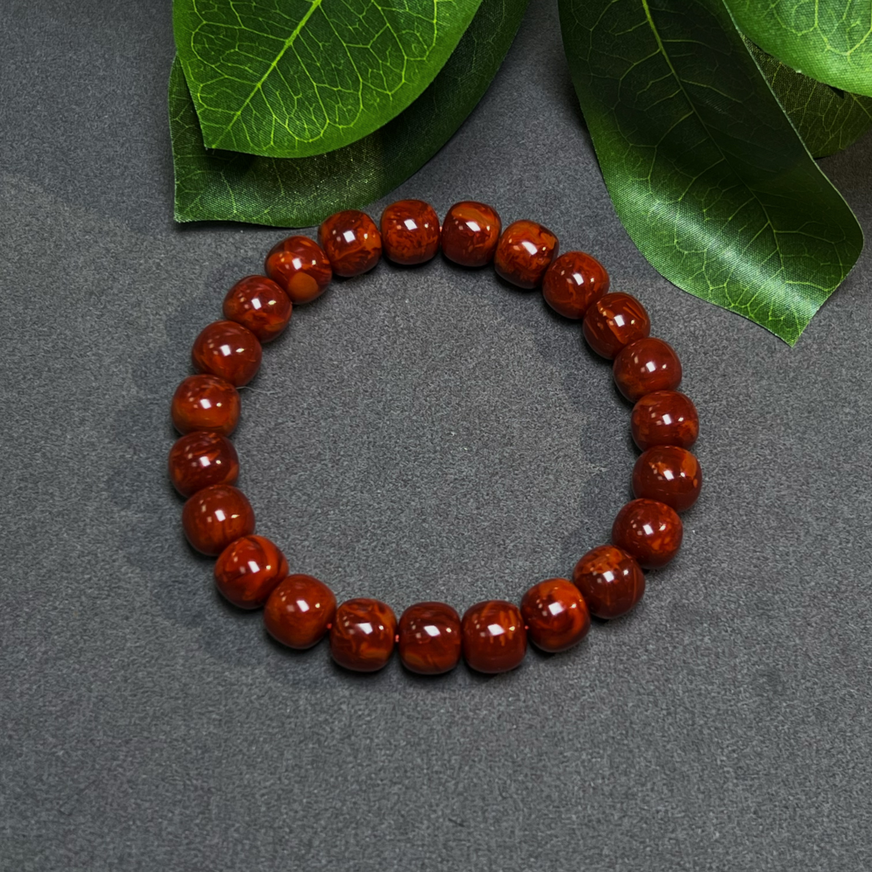 「田姐南红」瓦西料牛血红火焰纹收藏级老型手串