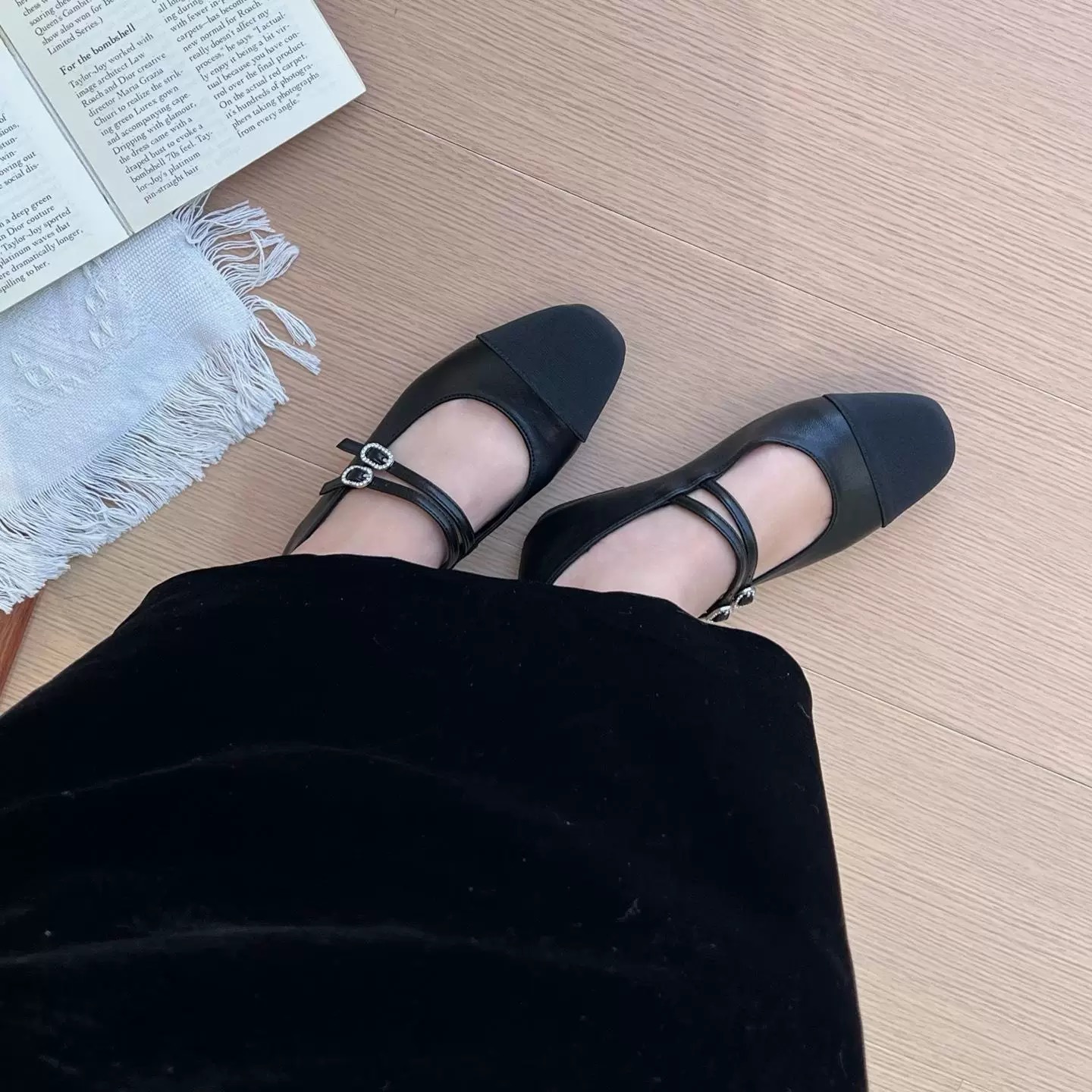 韩系单鞋~优雅拼接撞色玛丽珍鞋女2025春季双带平底单鞋86222