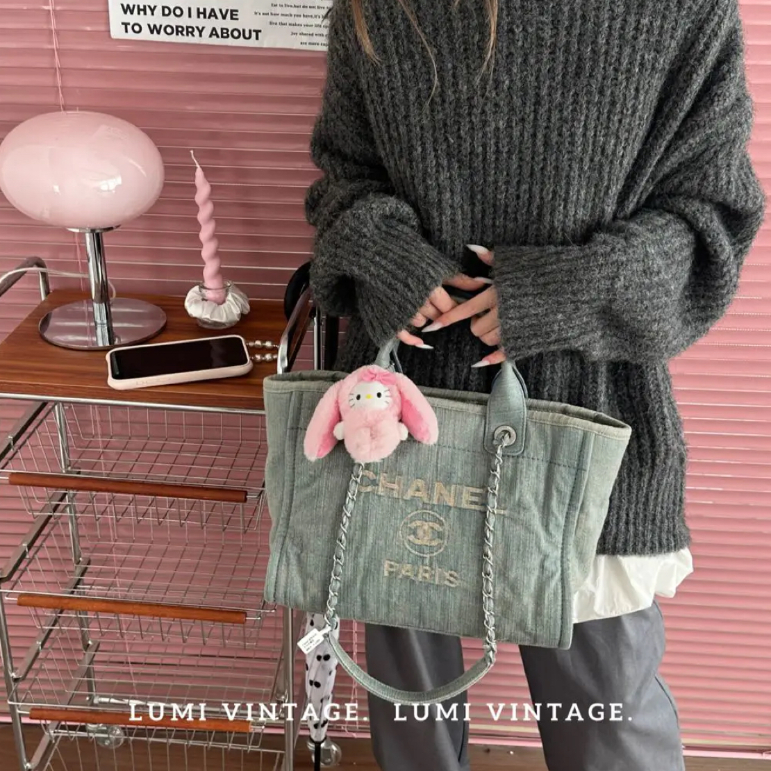 95新 Chanel/香奈儿 蓝色牛仔小号沙滩单肩包38860603