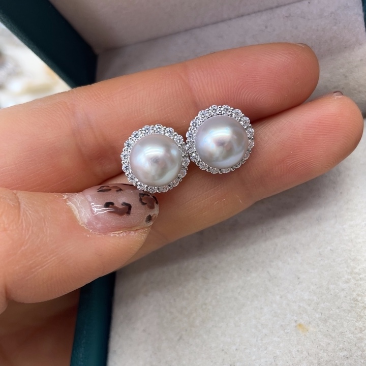 海水珍珠耳饰银S925镶嵌