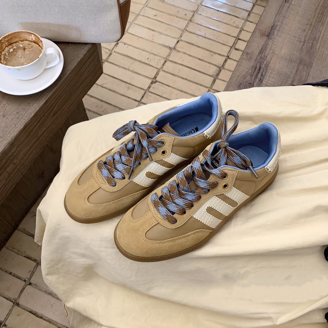 美院新生~美式复古软真皮拼色运动休闲鞋女德训鞋系带阿甘鞋板鞋