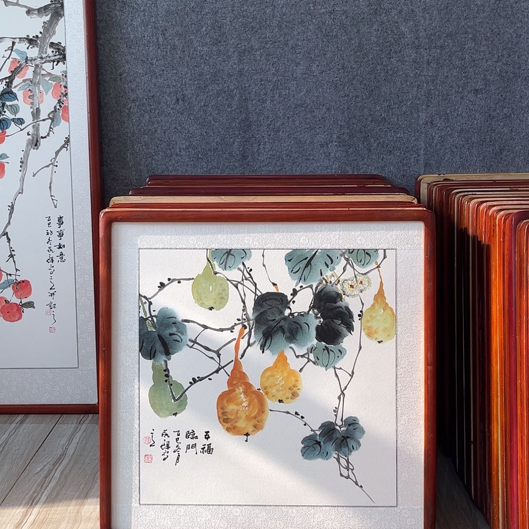 国画书画作品带框63×63