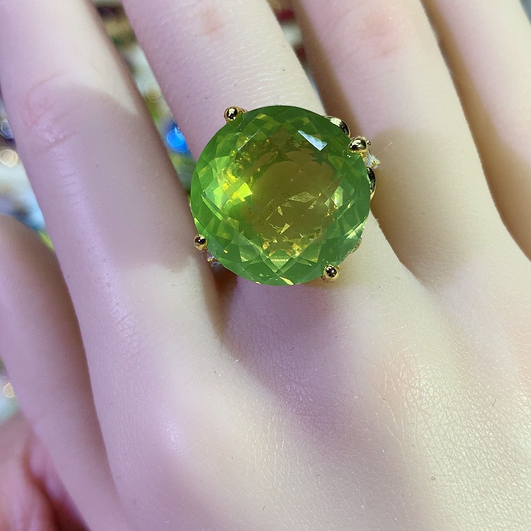 黄晶戒指银S925镀金镶嵌