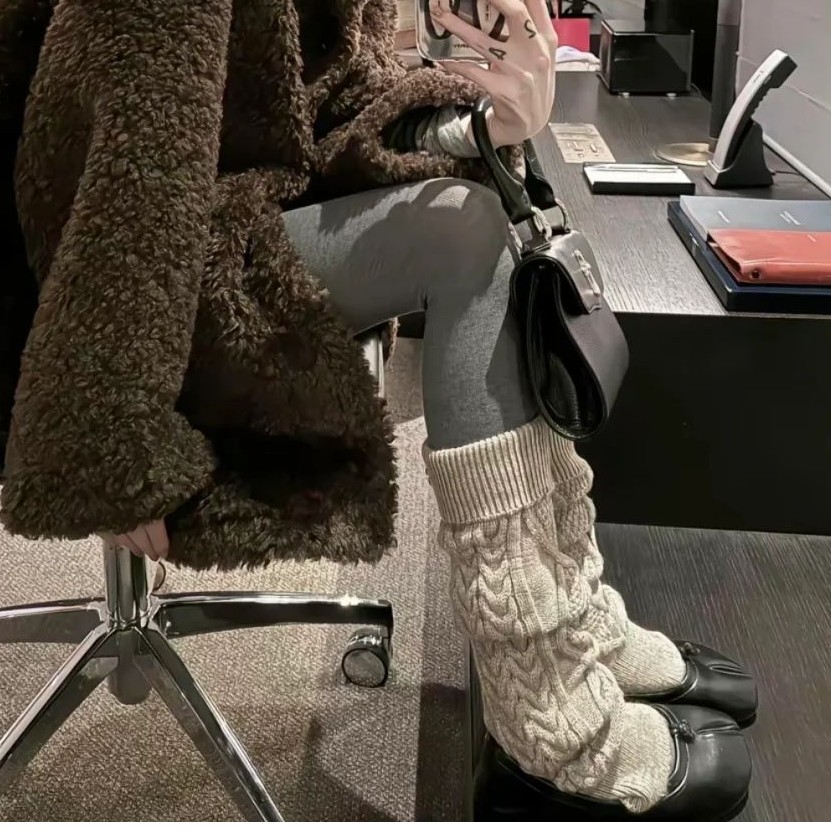 4959麻花袜套女款秋冬白色堆堆袜子女靴袜jk小腿袜针织腿套