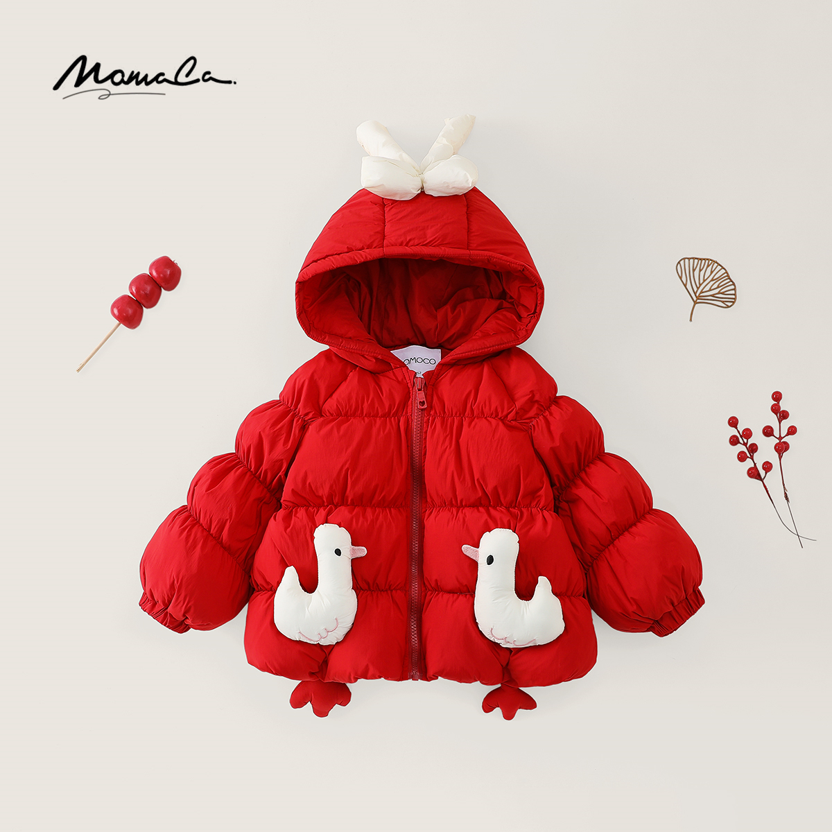 MOMOCO冬季新款女童韩版潮流百搭红色夹棉加厚外套77830101021