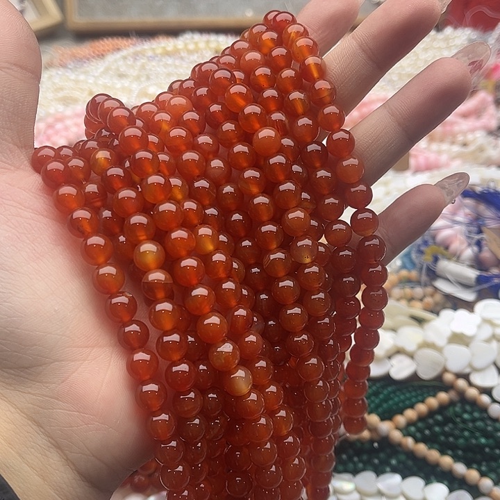 玛瑙/玉髓珠宝半成品未镶嵌一条8mm左右红玛瑙