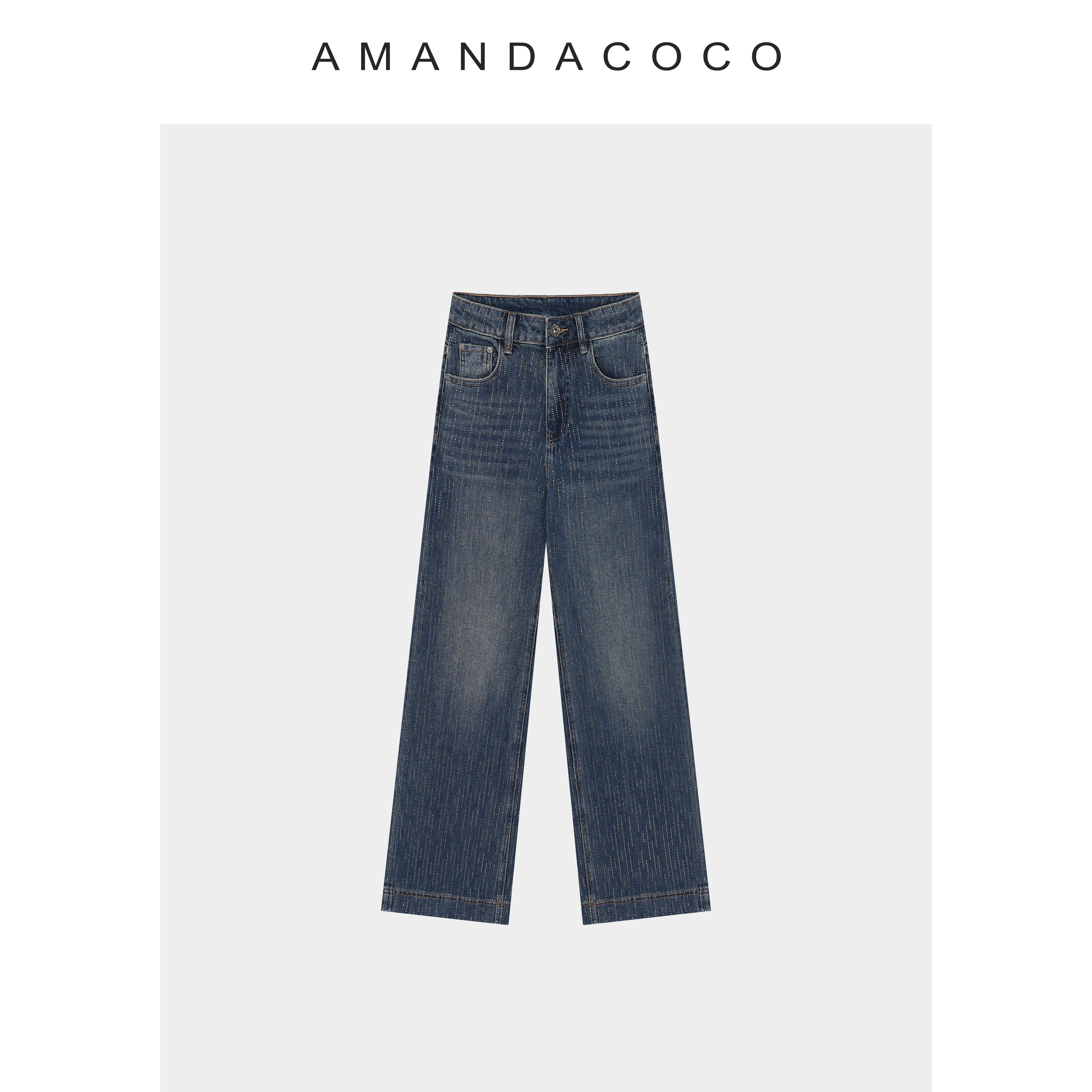AMANDACOCO茜茜丨月落星河～高定重工满天星烫钻直筒牛仔阔腿裤