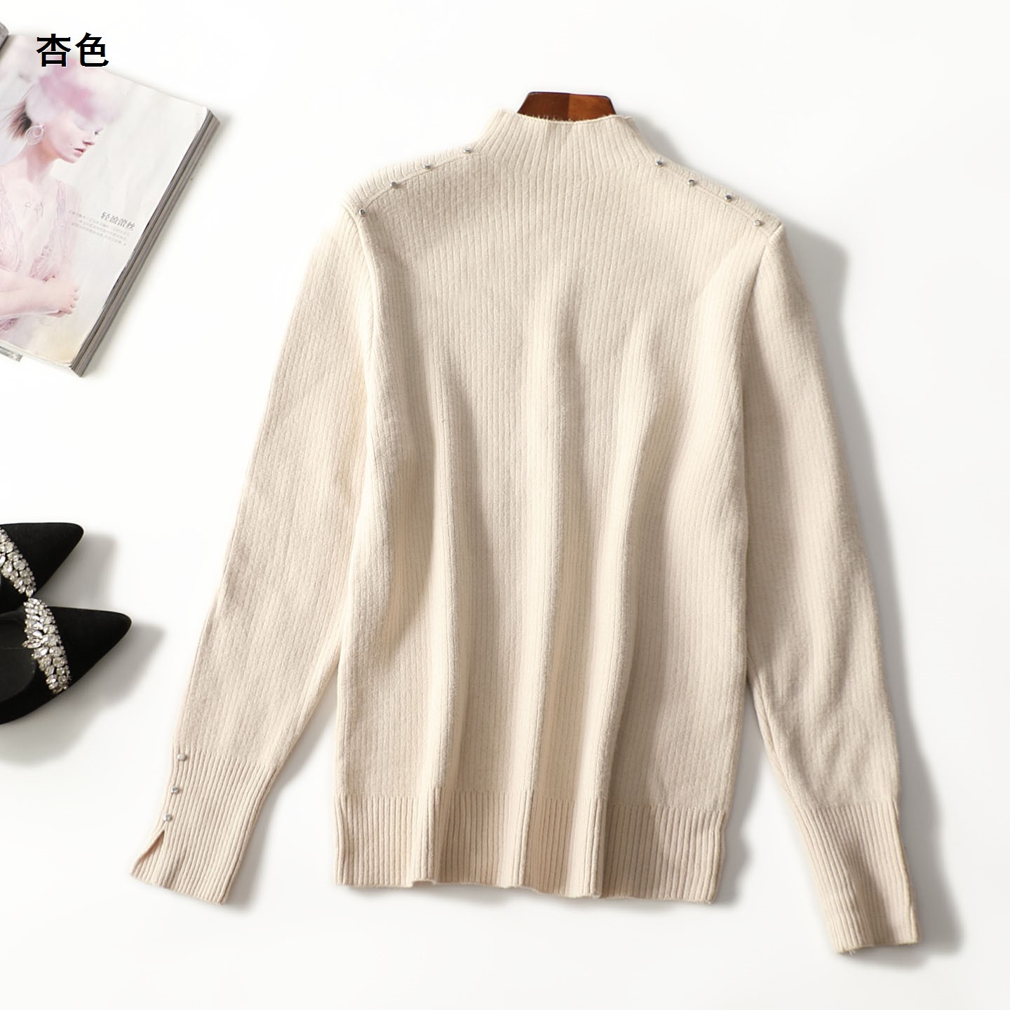 412955冬加绒中长款长袖套头针织衫秋冬